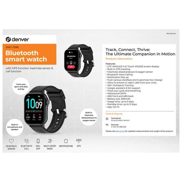 Smartklocka Denver Electronics SWG-159B Svart 1,3'' 45 mm