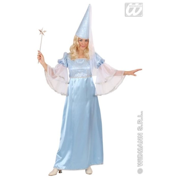 Blue Satin Fairy Costume - WIDMANN - Vuxen - Klänning och huvudbonad med slöja - Vit och Blå
