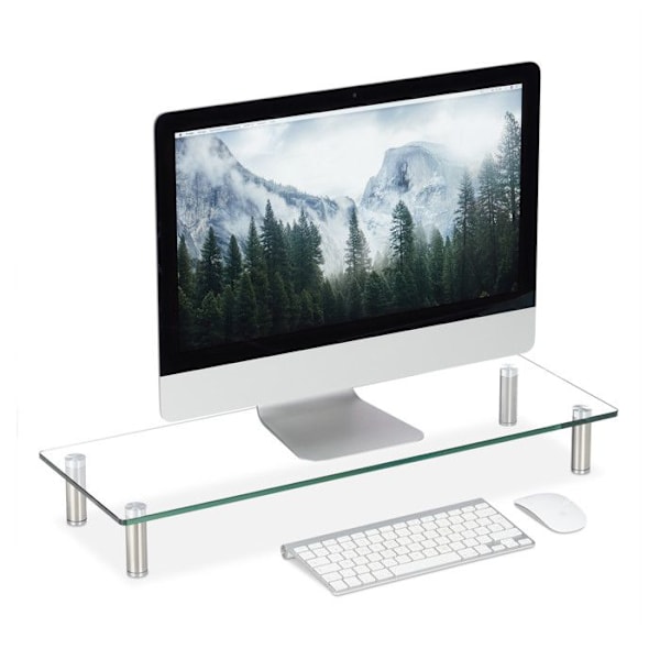 Relaxdays Stödscreen i glas, TV-bord, för bärbar dator, justerbar i höjd 9 till 11 cm, l x b 70 x 24 cm transparent