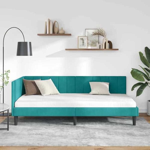 vidaXL Hörnsäng Turquoise 90 cm x 200 cm Sammet 42016356