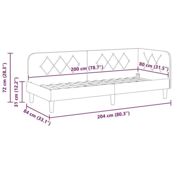 vidaXL Hörnsängram Ljusgrå 80 x 200 cm Sammet 42016586