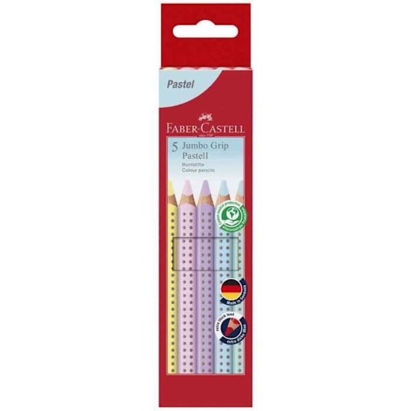 Färgpennor - FABER-CASTELL - Jumbo GRIP - 5 pennor - Pastell - Vattenlösliga Pastell