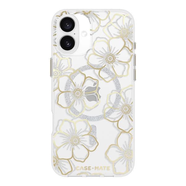 Skyddsskal - CASE-MATE - Mate Floral Gems - Guld - Halvstyvt - Kompatibel med iPhone 16 Plus Guld