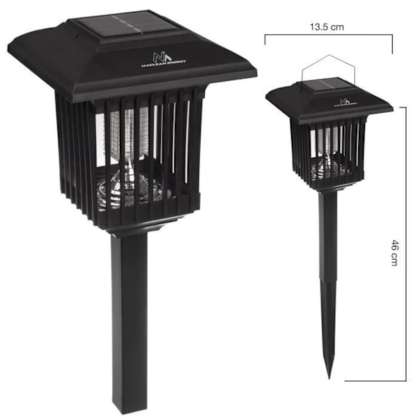 Maclean Solar LED UV insekticidlampa - Myggfälla - 2W - Svart svart