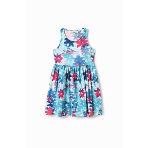 Desigual Girl's Short Watercolor Flower Dress - blå - 5/6 år Blå 9-10 år gammal
