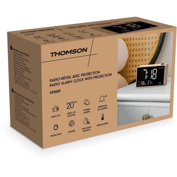 Radioväckarklocka med projicering - THOMSON - Trä Trä