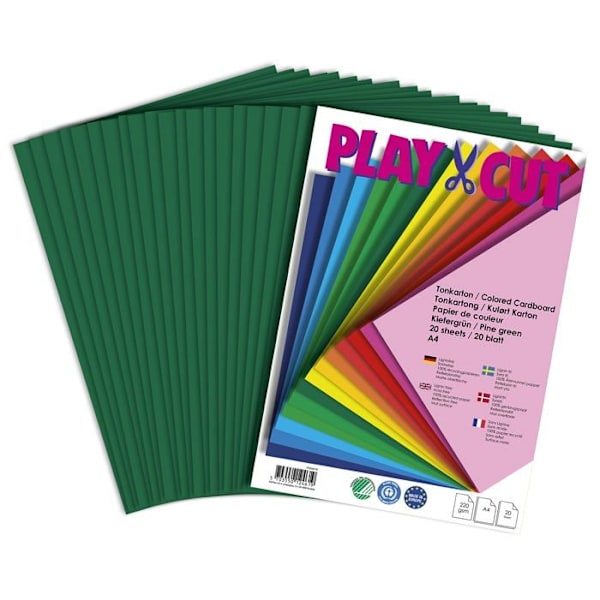 Kartong - vågig kartong Play-cut - PH22439-20 - , Förpackning med 20 A4 kartongblad 220 g/m² - Grön tall.