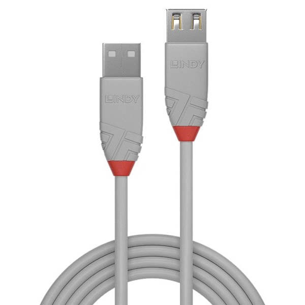 USB 2.0 typ A förlängningskabel - LINDY - Anthra Line - 0,2m - Grå