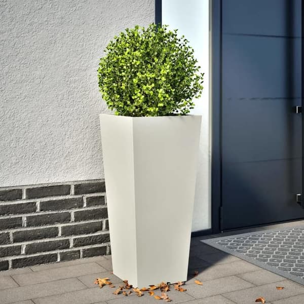 vidaXL Blomlåda vit 35x35x75 cm stål, uteblomlåda, blomsterlåda, trädgårdslåda, patio-blomlåda, 851082