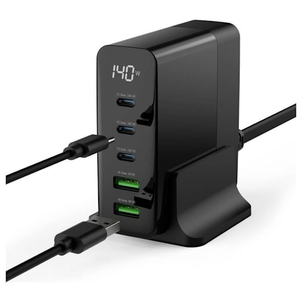 Ansmann Desktop Ladegerät med Display DC5140PD 140W USB-laddare 140 W inomhus-USB, USB-C® Nr. av utgångar: 5 x
