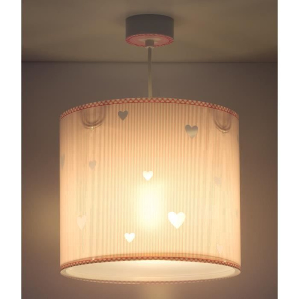 Dalber Sweet Dreams taklampa för barn med rosa hjärtmotiv - L 26 cm H 30 cm rosa och vitt