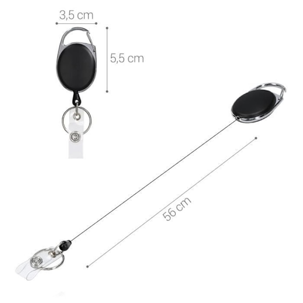 Badgehållare - kwmobile - Infällbar rulle - Karbinhake - Svart - 56 cm lång Svart
