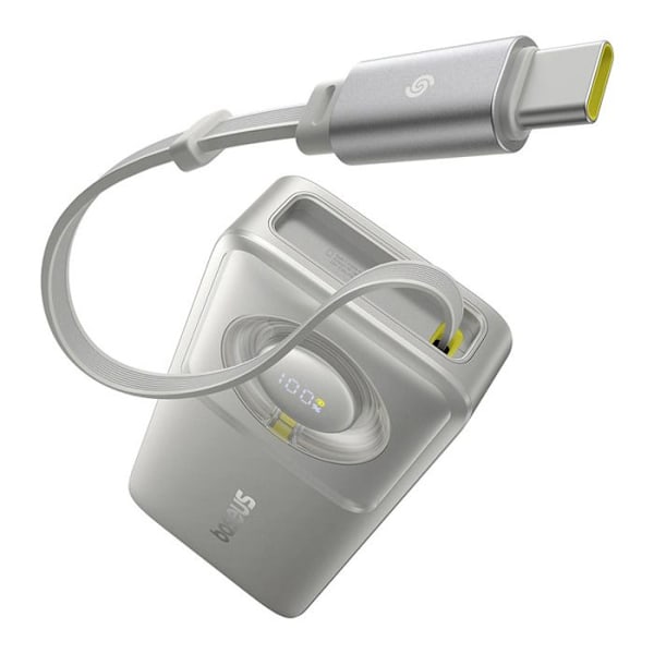 Powerbank 10 000 mAh, 30 W, inbyggd typ C-kabel - Baseus Free2Pull (P10073701843-00) - Grå