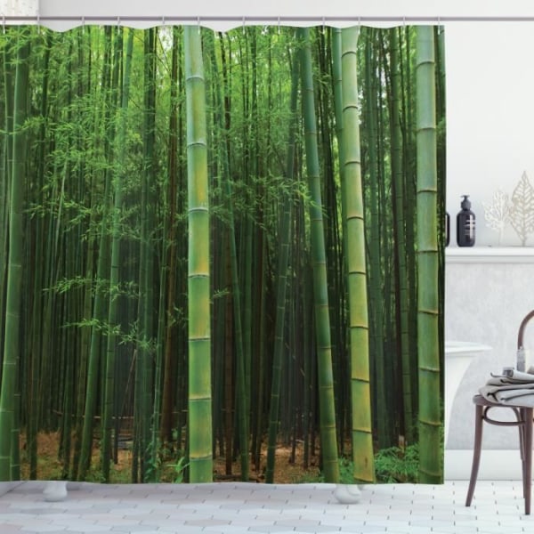 Abakuhaus, Bambu duschdraperier, skogsträd exotisk bambu, grön, 175 x 200 CM