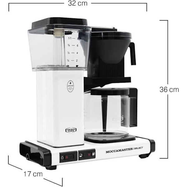 Filterkaffebryggare - Moccamaster - KBG Select - 1.25 L - Matt Vit - Automatisk Stopp