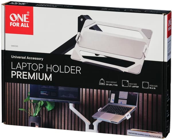 Ställning för bärbar dator - ONE FOR ALL - Vesa 75 - 10 till 17'' max - 9 kg max - Justering av bredd - Säkerhetskant