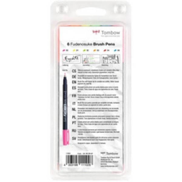 Tombow Fudenosuke Neon kalligrafipenna, set med 6 0,000000 svart