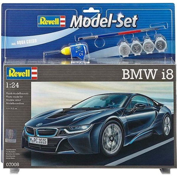 REVELL Model Set BMW i8 Model Kit för att bygga, limma och måla, med tillbehör Att måla