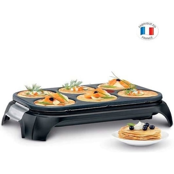 TEFAL Crep’Party, 6-håls crepemaskin, non-stick, Thermo-Spot, 6 spatlar + 1 slev, tillverkad i Frankrike PY558813 Kaktus grön