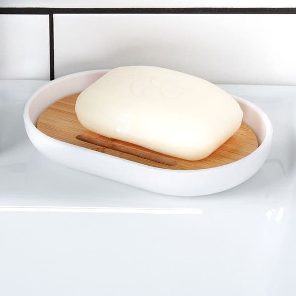 Badrumsaccessoarer - Vilde - 6 delar - Vit plast - Bambu - Modern design Vit