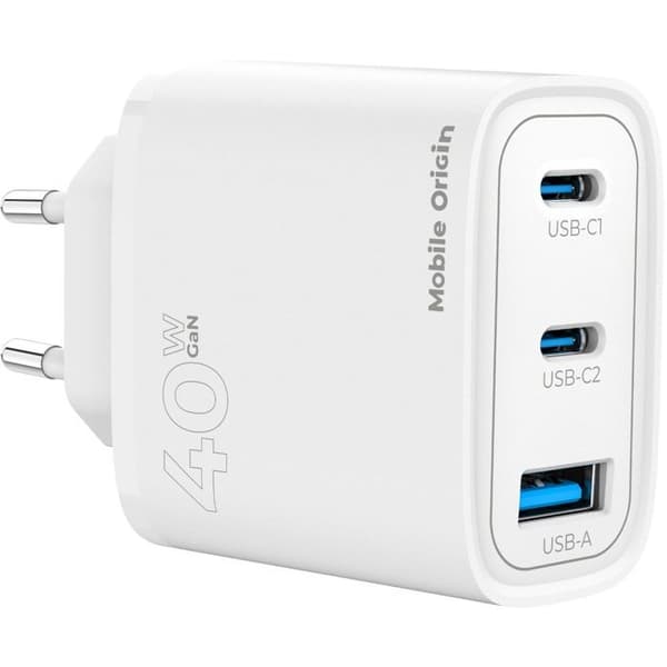 Nätadapter - MOBIL - MO13 - 40W - 2 USB-C - 1 USB-A - GaN