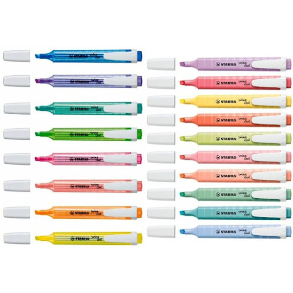 Surlinjer - STABILO - Pack med 18 swing cool - Fluorescerande bläck - Sned spets - Antitorkande Färgsortiment