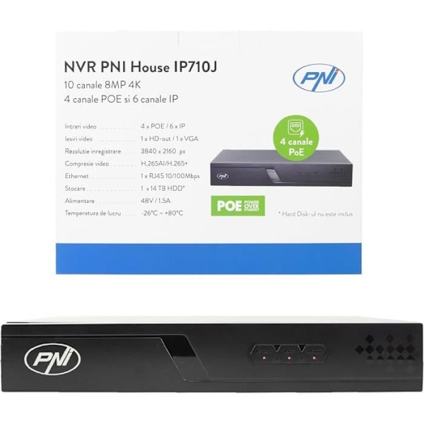 NVR PNI House IP710J - 10-kanals 4K 8MP videoinspelare med avancerade AI-funktioner