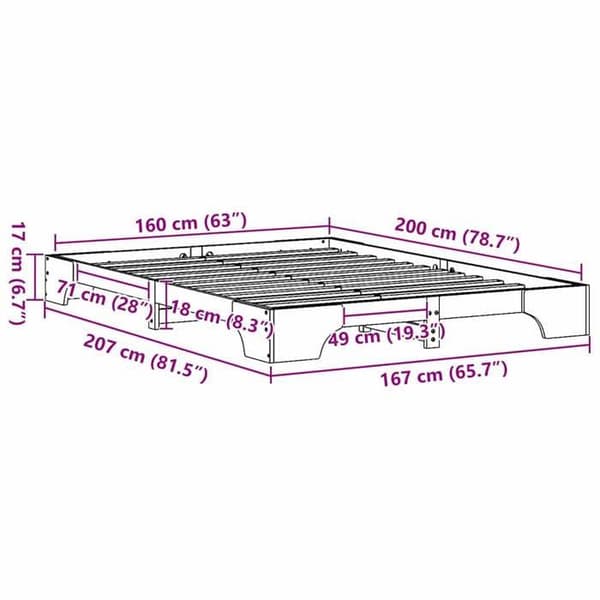 vidaXL Sängram Vit 160 x 200 cm Massivt furu 872855