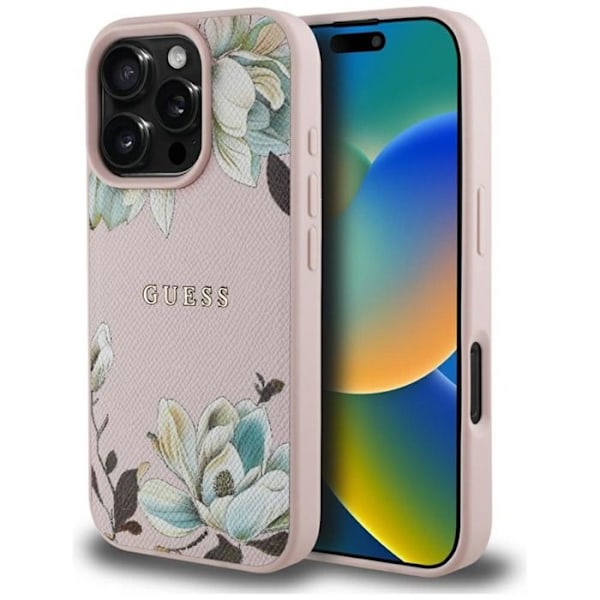 Coque Guess Grained Flower Printed MagSafe för iPhone 16 Pro (rosa) rosa