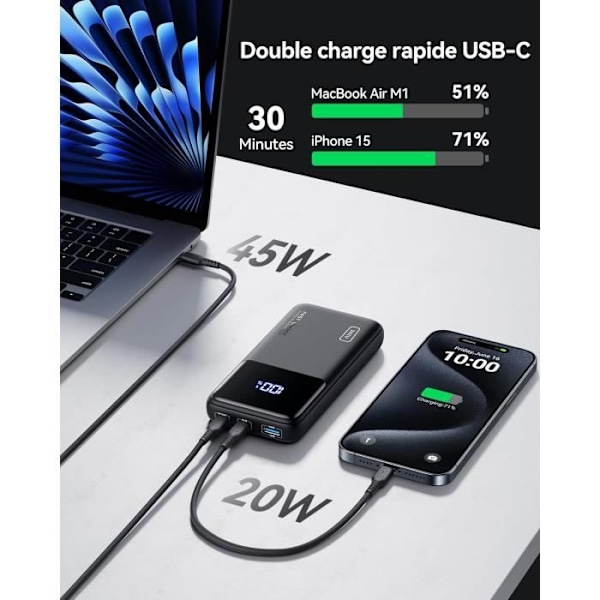 INIU Extern Batteri 20000mAh 65W Snabbladdning Power Bank för Telefon & Laptop