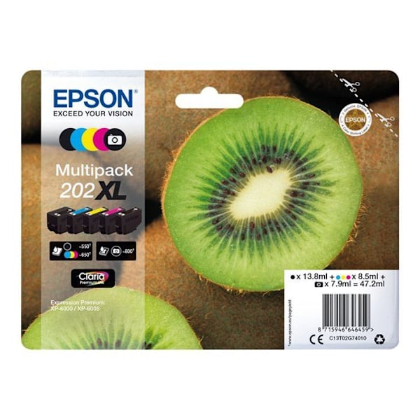 EPSON Multipack 202XL bläckpatron - Paket med 5 - Hög kapacitet - Svart, Gul, Cyan, Magenta, Fotosvart