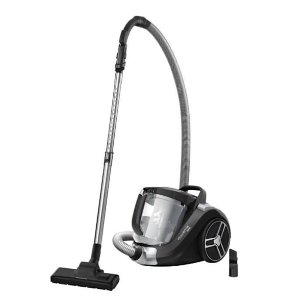 ROWENTA Compact Power XXL Påslös dammsugare, 2,5 L behållare, Lågförbrukningsmotor 900 W max, Hög filtreringsnivå RO4825EA Svart, Grå