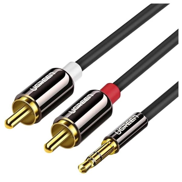 Ljudkabel - UGREEN - 3,5 mm Jack till 2 RCA - 2 meter - OFC Koppar - Svart Svart