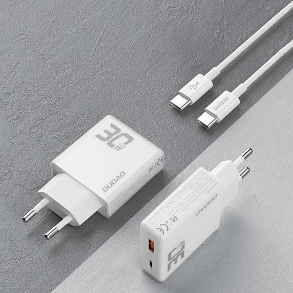 Laddare - DUDAO - A30EUT - 30W - Snabbladdning - USB-A och USB-C - Vit Vit