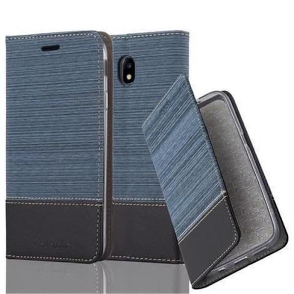 Samsung Galaxy J3 2017 (7) Fodral i MÖRKBLÅ SVART från Cadorabo (TYG-LEATHERETTE Design) Helt skyddsfodral med flipskydd
