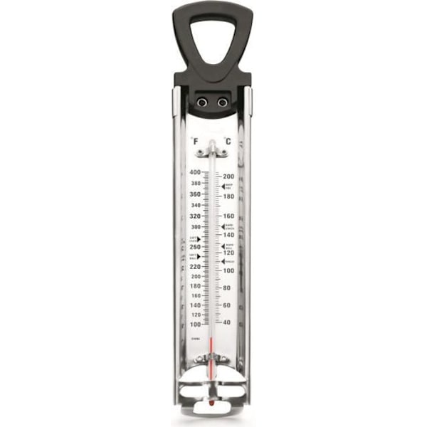 SOCKERTERMOMETER AV ROSTFRITT STÅL OCH GLAS - ÖVER KVALITET - LÄNGD 30 CM - TEMPERATUR + 200 C - KVICKSILVERFRI SKÄRM