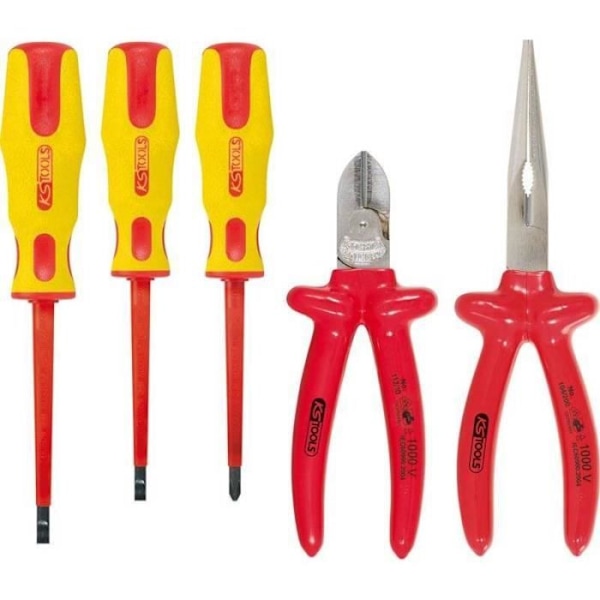 KSTOOLS ERGOTORQUE isolerad tång och skruvmejselsats - 5 delar - Röd - Elskydd