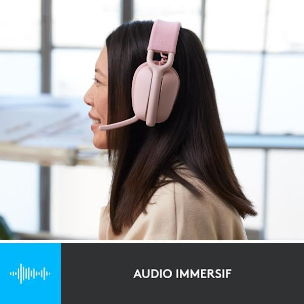 Logitech Zone Vibe 100 PC Headset Lättvikts trådlöst headset med brusreducerande mikrofon - rosa
