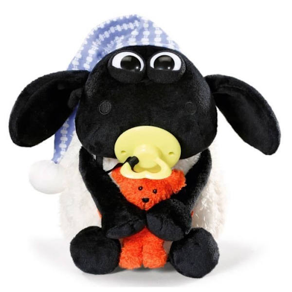 nici - nici 41470 shaun the sheep mjukis timmy med liten björn, napp och sovmössa, 25 cm, färg: vit-svart-83085-83085