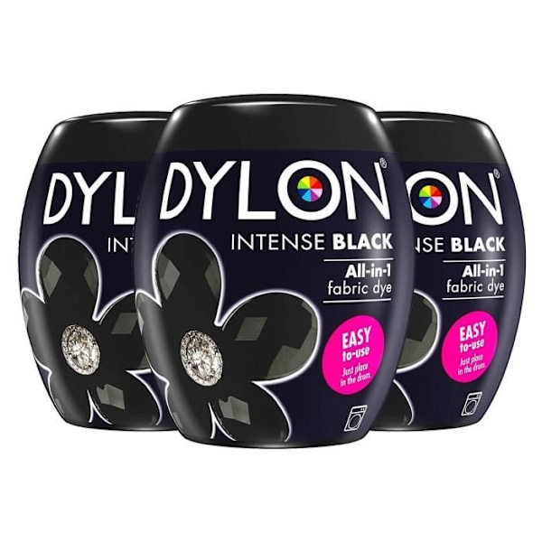 DYLON Tvättmaskin Tygfärg Pod Intensiv Svart 3 Förpackningar om 350g