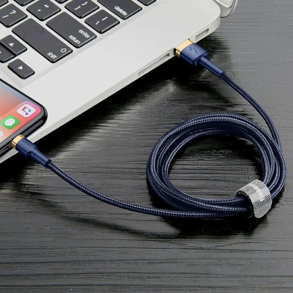 Baseus Cafule blå+guld USB till Lightning-kabel 15A 2M flätad kompatibel för iPhone 6 7 8 Plus XS XR 11 12 13 CALKLF-CV3 Guld-Blå