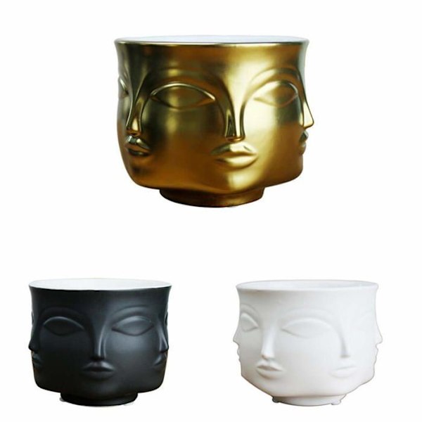Egbert Modern Keramik Blomkruka Vas Dora Ammar Musa Jonathan Adler Dekoration Huvud Figur Design - Vit