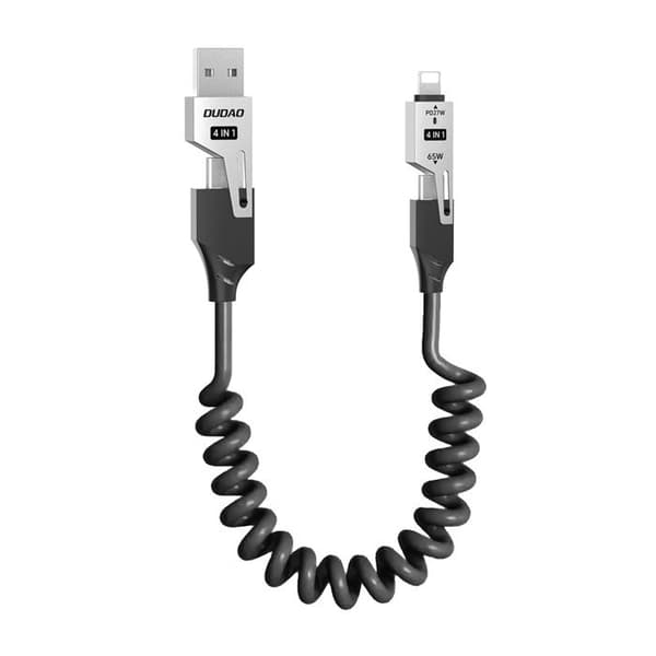 Spiral kabel 4 i 1 USB-A/USB-C - Lightning/USB-C - svart
