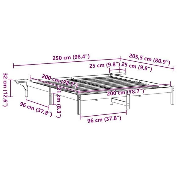 vidaXL Sängram Vit 200 x 200 cm Massivt trä 873176