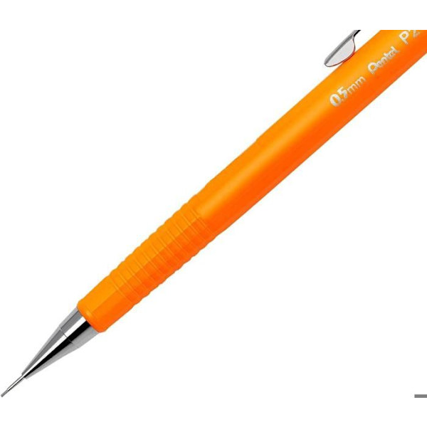 Pentel P205 automatisk mekanisk penna, 0,5 mm, enkel penna, fluorescerande orange Grå