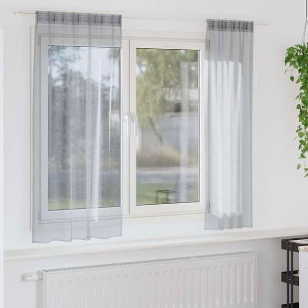 Gardiner i voile - vidaXL - Mörkgrå - Polyester - 175x140 cm - Set om 2 - Utvändig montering Mörkgrå