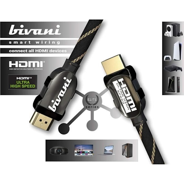 HDMI 8K-kabel - bivani - Elite-Series - 4m - 48 Gbps - HDR10 - Höghastighets Ethernet
