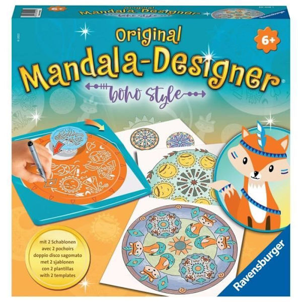 Ravensburger - Mandala Designer - Schabloner och pennor ingår - Boho Style - Kreativ lek från 6 år Blå