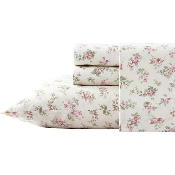 Laura Ashley Sängkläder i bomullsfleece, Rose Audreykräm, King Size Ros Audrey Kräm