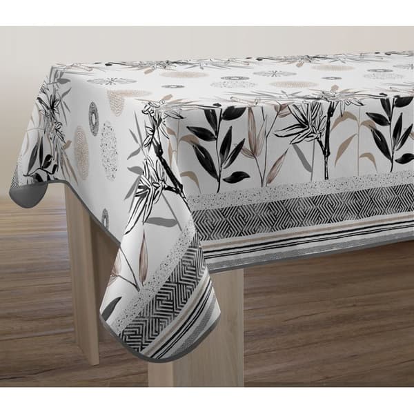Bordduk - LE LINGE DE JULES - Stevia - Fläckavvisande - 100% polyester - Rektangulär 150 x 300 cm Svart, beige, grå, ecru